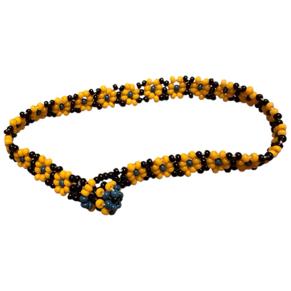 Yellow and Blue Beaded Floral Bracelet